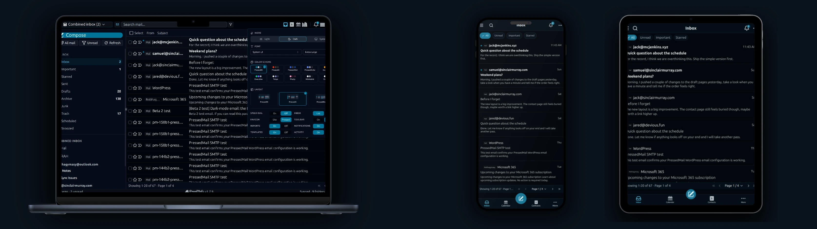 PressedMail on three screens